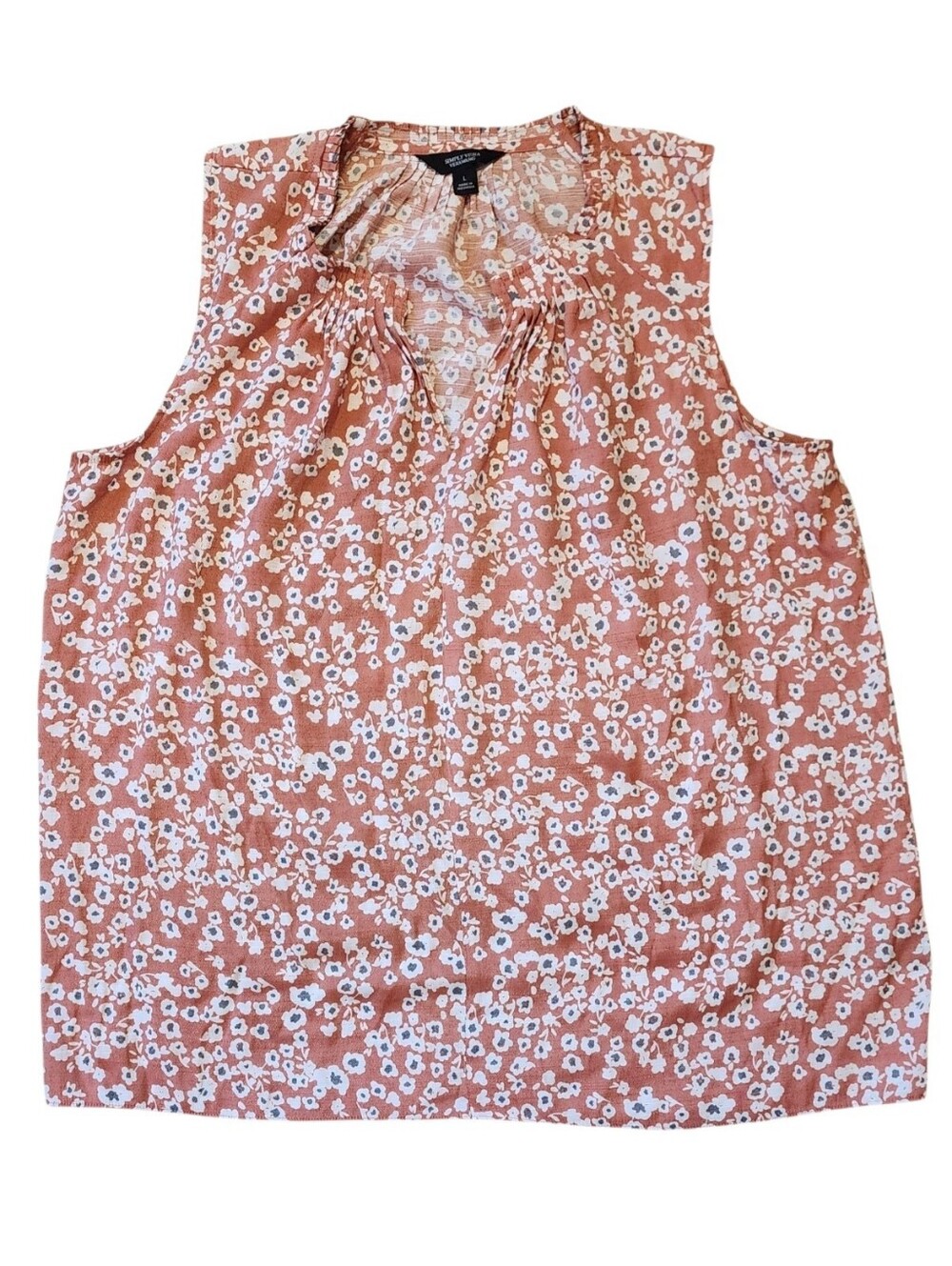 Simply Vera Large Terracotta Orange Floral Boho Sleeveless Cottagecore Blouse